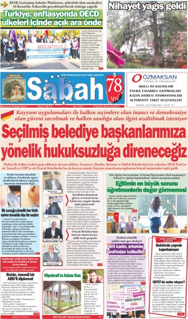 25 Kasım 2024 Gaziantep Sabah Gazetesi