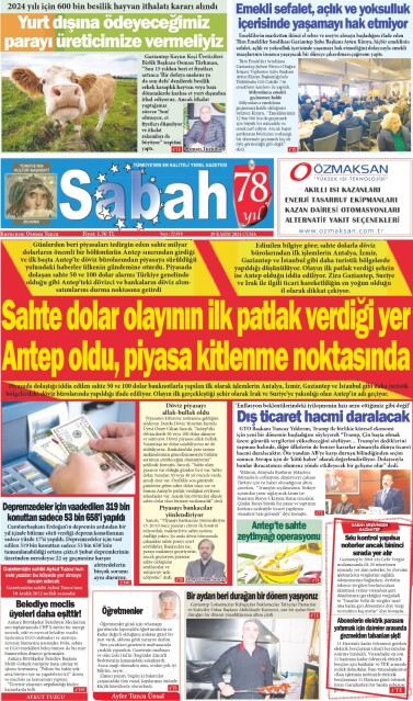 29 Kasım 2024 Gaziantep Sabah Gazetesi