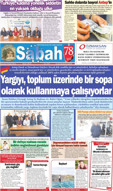 02 Aralık 2024 Gaziantep Sabah Gazetesi