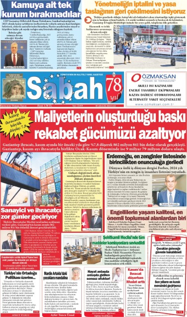 03 Aralık 2024 Gaziantep Sabah Gazetesi