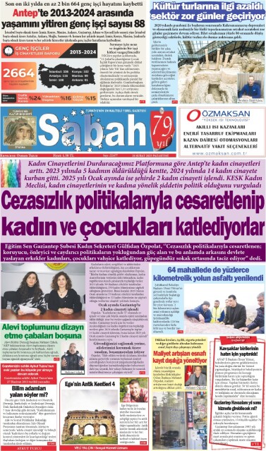 24 Şubat 2025 Gaziantep Sabah Gazetesi