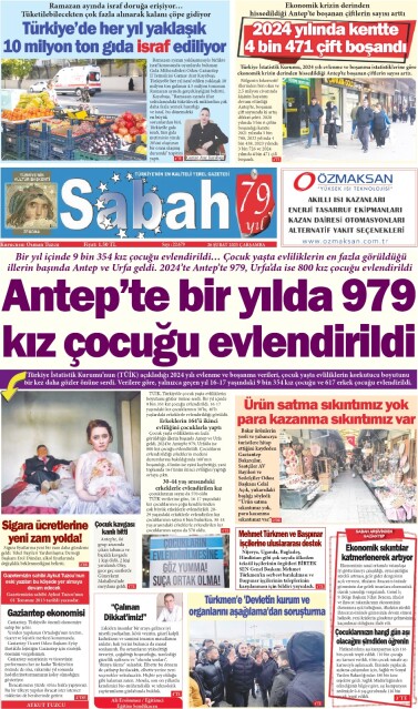 26 Şubat 2025 Gaziantep Sabah Gazetesi