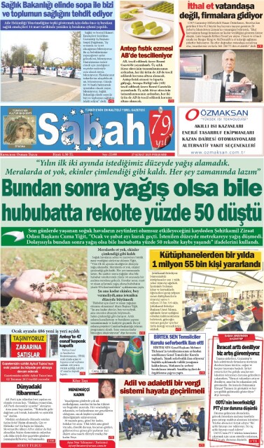 27 Şubat 2025 Gaziantep Sabah Gazetesi