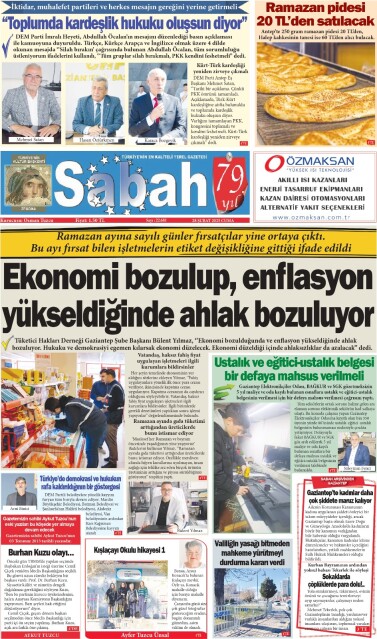 28 Şubat 2025 Gaziantep Sabah Gazetesi