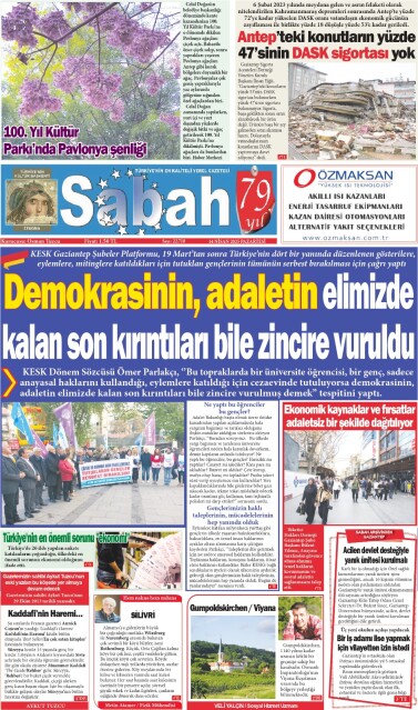 14 Nisan 2025 Gaziantep Sabah Gazetesi
