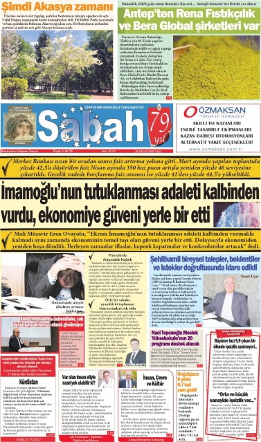 29 Nisan 2025 Gaziantep Sabah Gazetesi