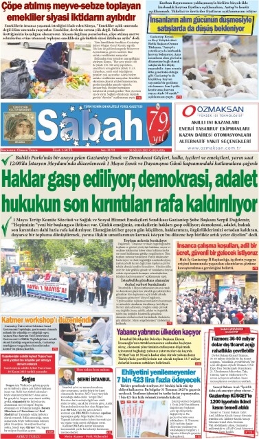 30 Nisan 2025 Gaziantep Sabah Gazetesi