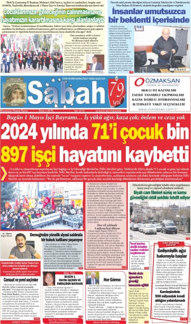 01 Mayıs 2025 Gaziantep Sabah Gazetesi