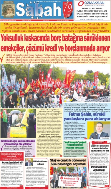 02 Mayıs 2025 Gaziantep Sabah Gazetesi