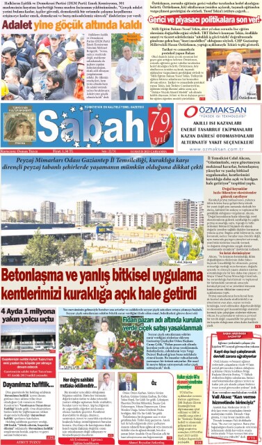 14 Mayıs 2025 Gaziantep Sabah Gazetesi