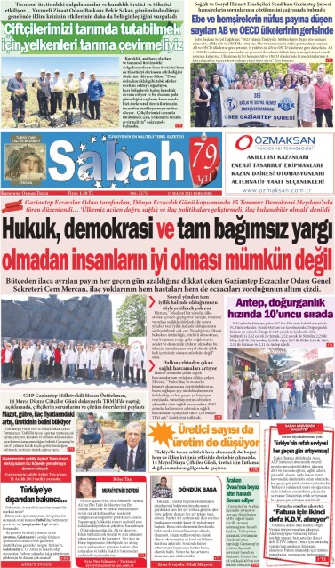 15 Mayıs 2025 Gaziantep Sabah Gazetesi
