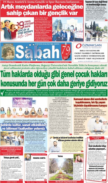 19 Mayıs 2025 Gaziantep Sabah Gazetesi