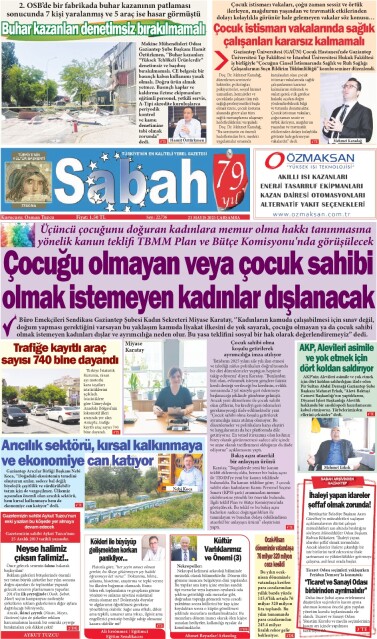 21 Mayıs 2025 Gaziantep Sabah Gazetesi