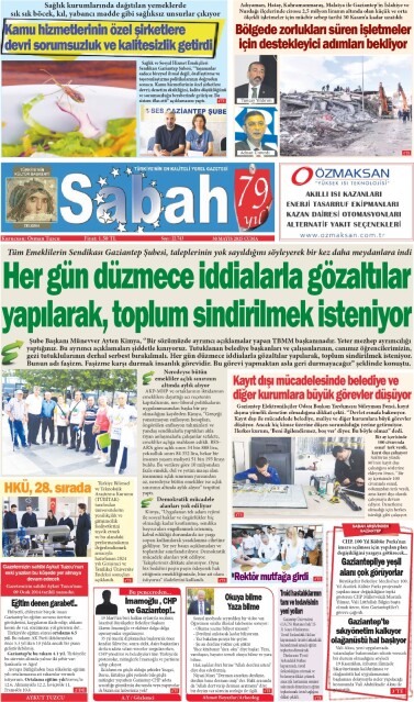 30 Mayıs 2025 Gaziantep Sabah Gazetesi