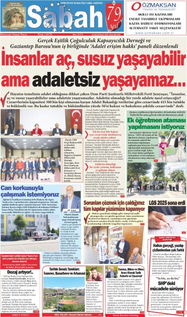 16 Haziran 2025 Gaziantep Sabah Gazetesi