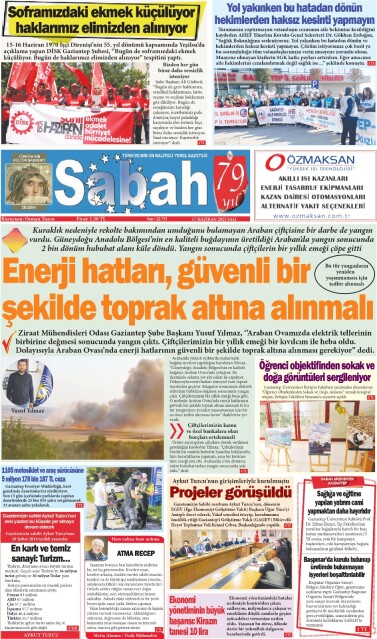 17 Haziran 2025 Gaziantep Sabah Gazetesi