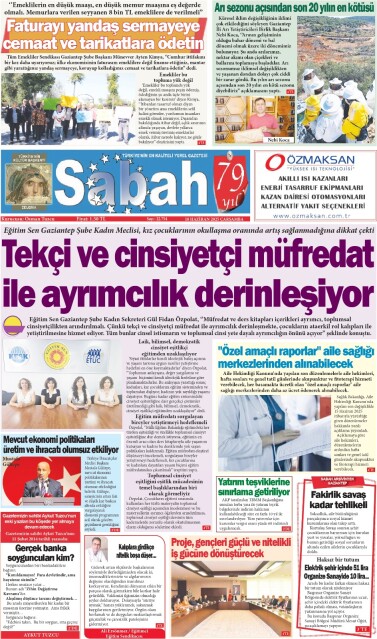 18 Haziran 2025 Gaziantep Sabah Gazetesi