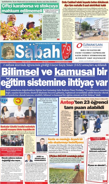 18 Temmuz 2025 Gaziantep Sabah Gazetesi