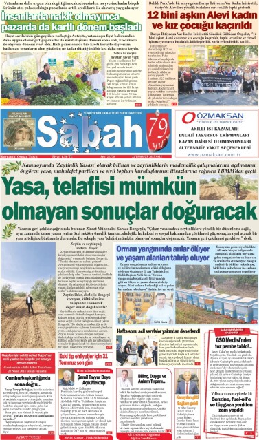 22 Temmuz 2025 Gaziantep Sabah Gazetesi