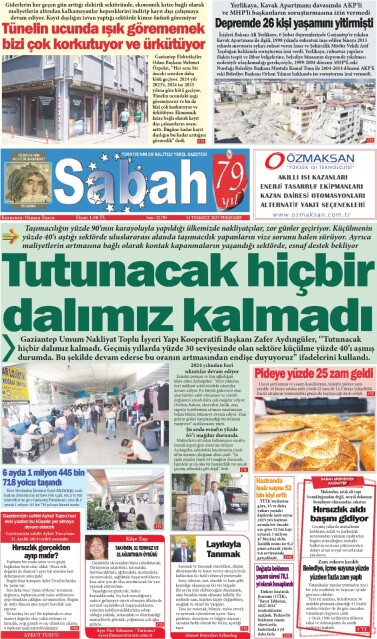 31 Temmuz 2025 Gaziantep Sabah Gazetesi