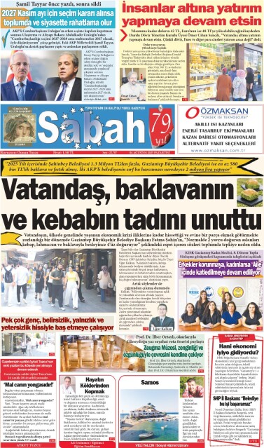 04 Ağustos 2025 Gaziantep Sabah Gazetesi