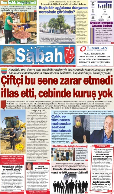 07 Ağustos 2025 Gaziantep Sabah Gazetesi