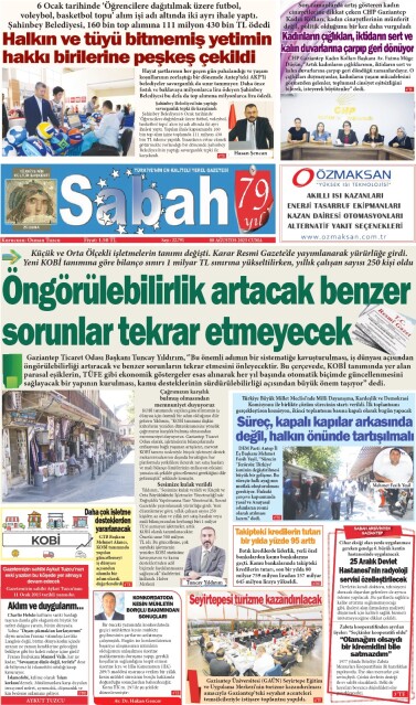 08 Ağustos 2025 Gaziantep Sabah Gazetesi