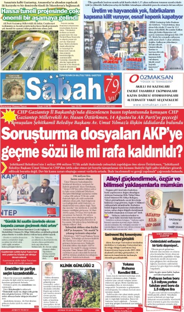 12 Ağustos 2025 Gaziantep Sabah Gazetesi