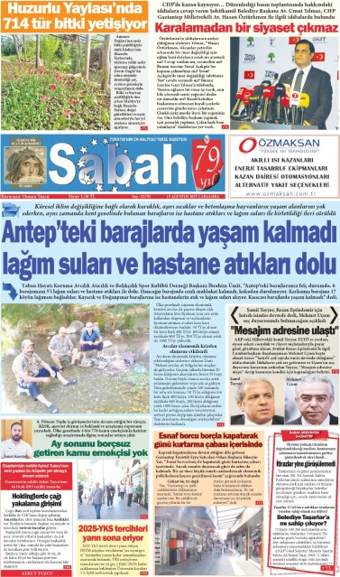 13 Ağustos 2025 Gaziantep Sabah Gazetesi