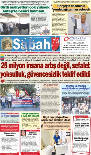 14 Ağustos 2025 Gaziantep Sabah Gazetesi