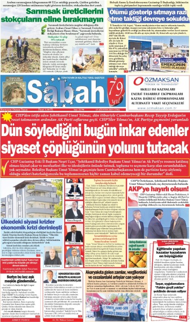 15 Ağustos 2025 Gaziantep Sabah Gazetesi