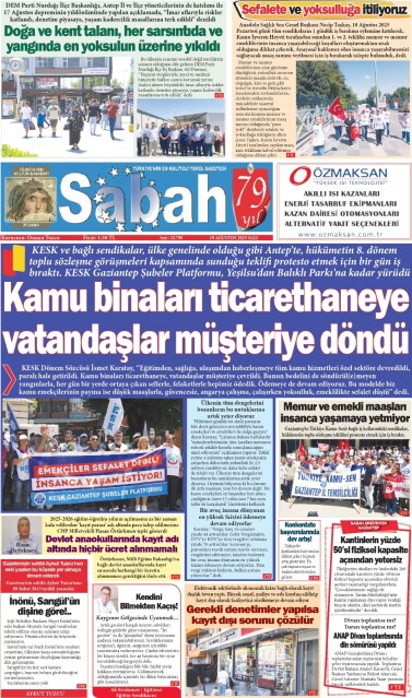 19 Ağustos 2025 Gaziantep Sabah Gazetesi