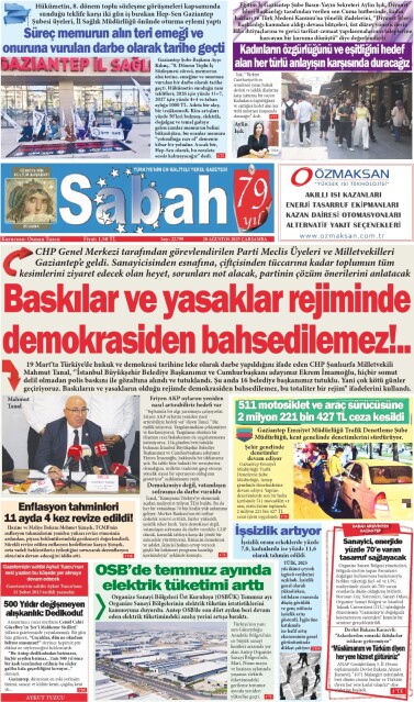 20 Ağustos 2025 Gaziantep Sabah Gazetesi