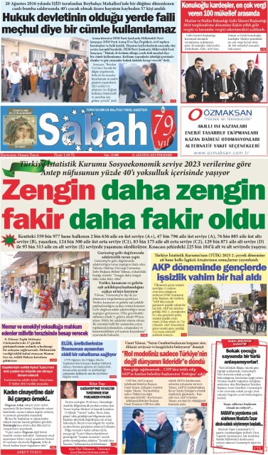 21 Ağustos 2025 Gaziantep Sabah Gazetesi