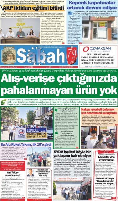 29 Ağustos 2025 Gaziantep Sabah Gazetesi