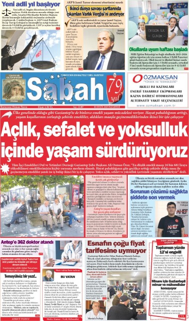 01 Eylül 2025 Gaziantep Sabah Gazetesi