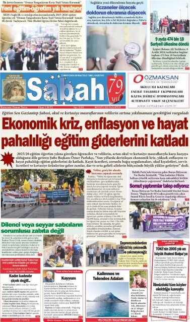 08 Eylül 2025 Gaziantep Sabah Gazetesi