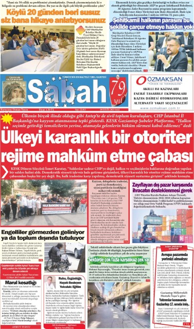 09 Eylül 2025 Gaziantep Sabah Gazetesi