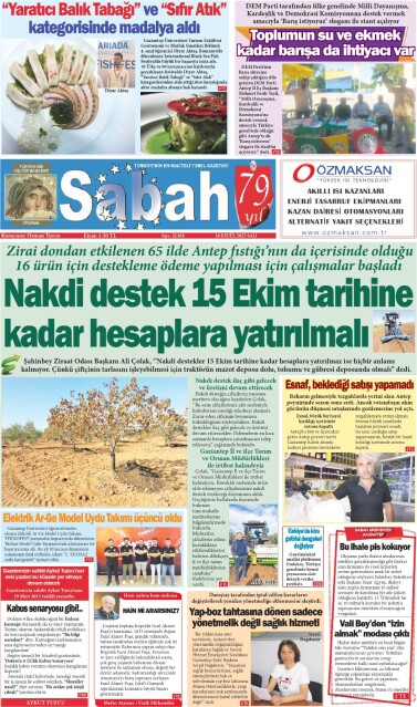 16 Eylül 2025 Gaziantep Sabah Gazetesi