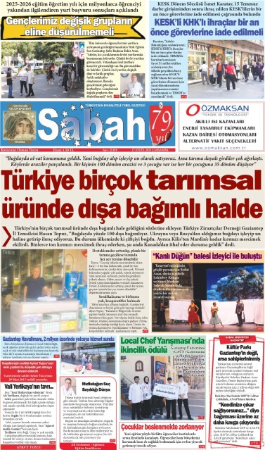 17 Eylül 2025 Gaziantep Sabah Gazetesi