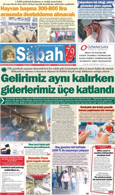 22 Eylül 2025 Gaziantep Sabah Gazetesi