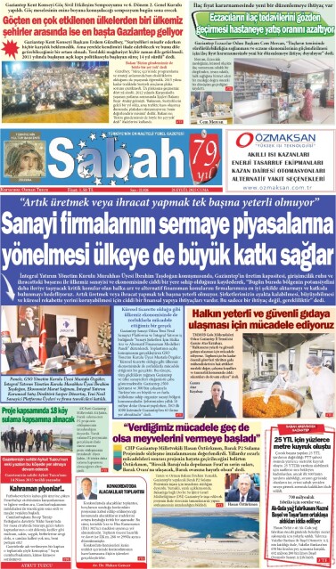 26 Eylül 2025 Gaziantep Sabah Gazetesi