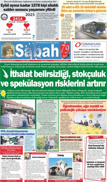 29 Eylül 2025 Gaziantep Sabah Gazetesi