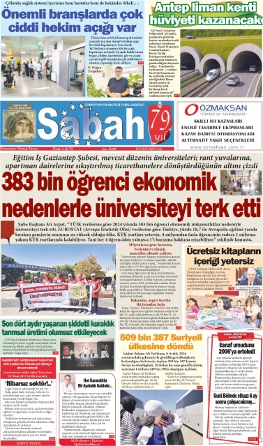30 Eylül 2025 Gaziantep Sabah Gazetesi