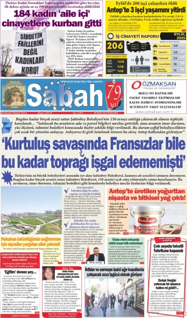 09 Ekim 2025 Gaziantep Sabah Gazetesi