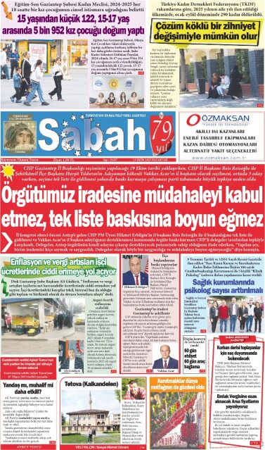 13 Ekim 2025 Gaziantep Sabah Gazetesi