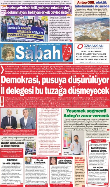 16 Ekim 2025 Gaziantep Sabah Gazetesi