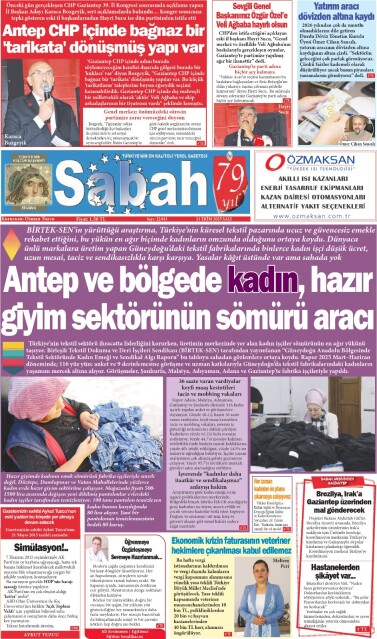 21 Ekim 2025 Gaziantep Sabah Gazetesi