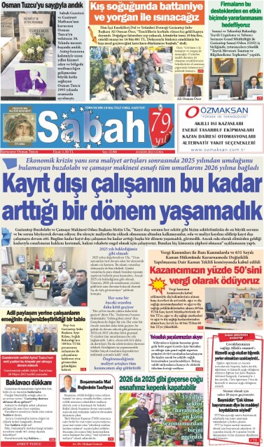 24 Ekim 2025 Gaziantep Sabah Gazetesi