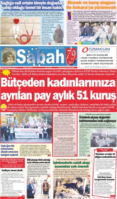 19 Kasım 2025 Gaziantep Sabah Gazetesi